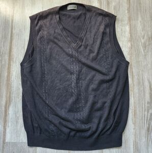 Descente Black Sweater Vest Cable Knit V Neck Stretch Lightweight Cotton Sz XL